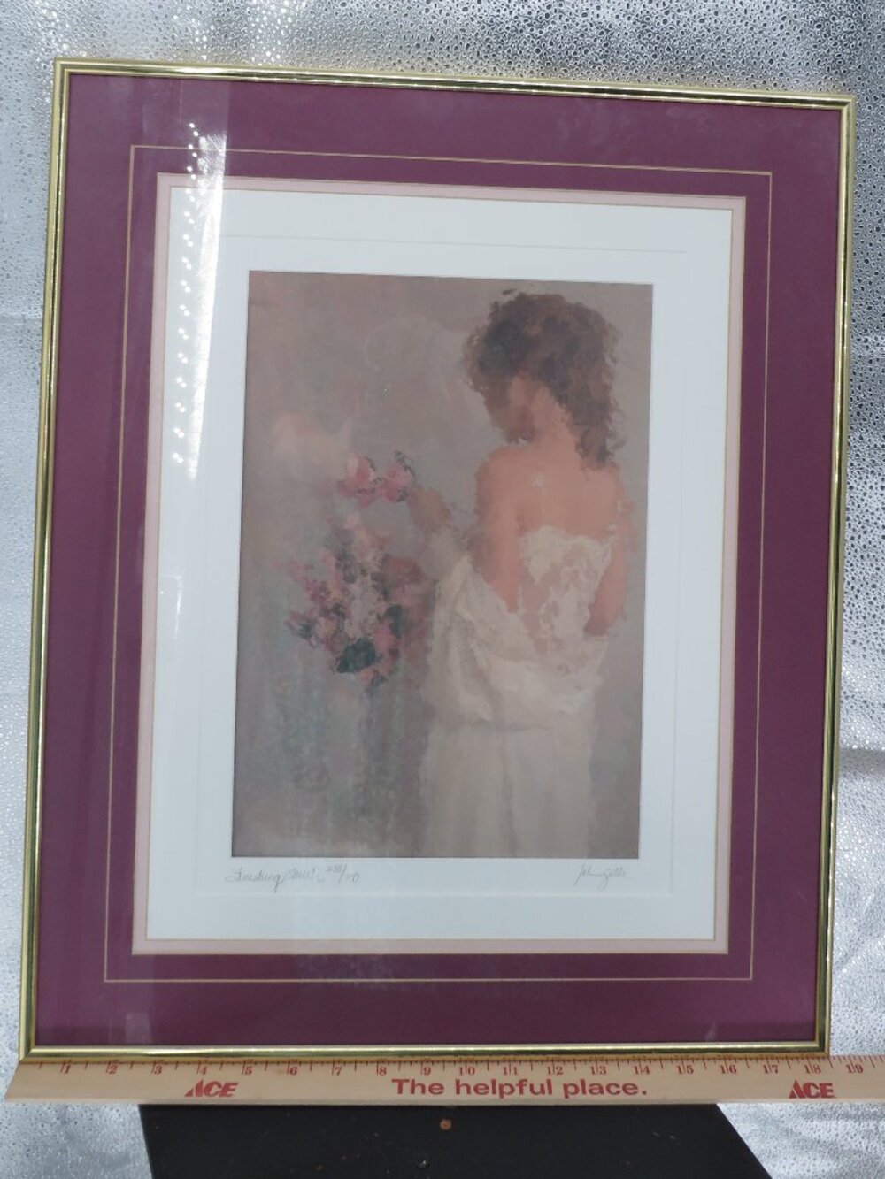 Vintage Lee Reynolds Signed Framed Art Print Finishing Touch Burgundy Gold 22x18